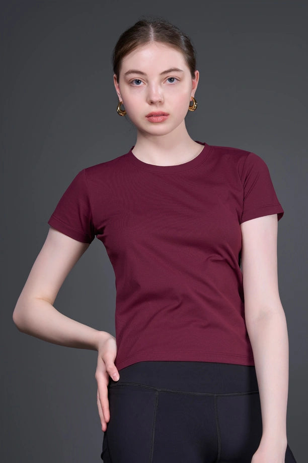 Women Solid Slim Fit Round Neck T-shirt with COTEX