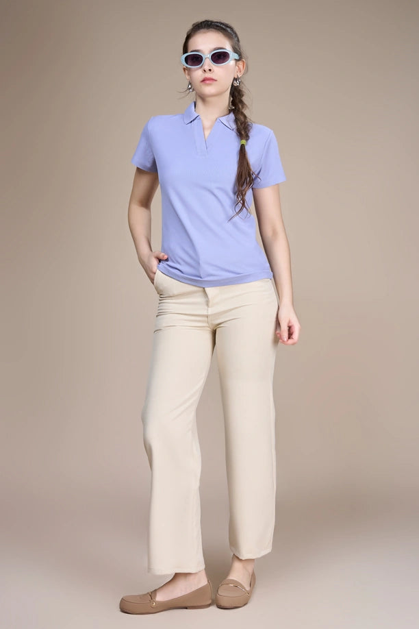 Women Solid Regular Fit Polo T-shirt with COOLEX