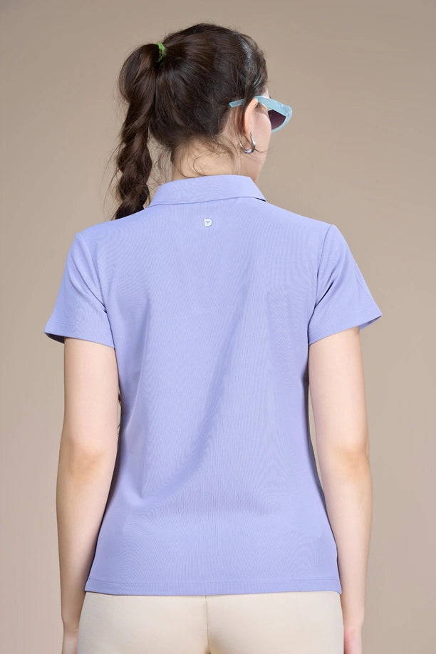 Women Solid Regular Fit Polo T-shirt with COOLEX