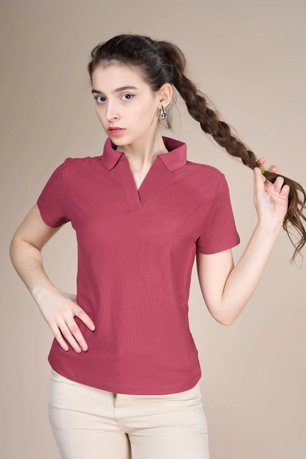 Women Solid Regular Fit Polo T-shirt with COOLEX