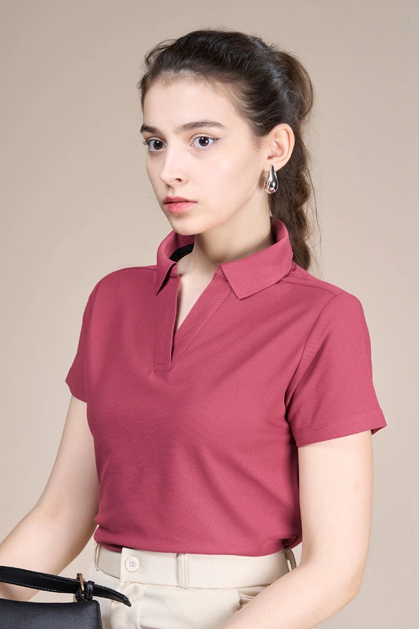 Women Solid Regular Fit Polo T-shirt with COOLEX