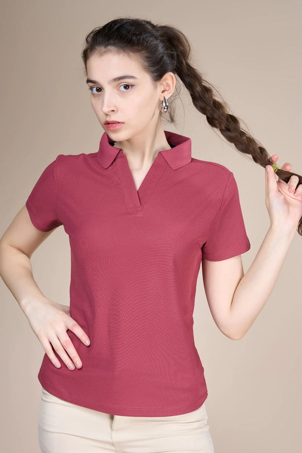 Women Solid Regular Fit Polo T-shirt with COOLEX