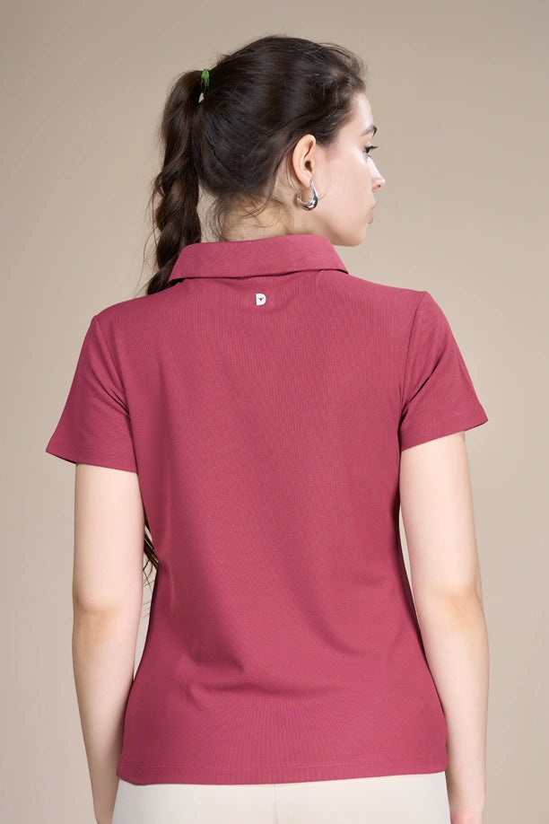 Women Solid Regular Fit Polo T-shirt with COOLEX
