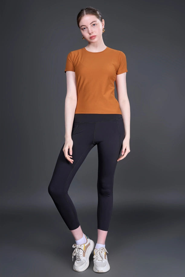 Women Solid Slim Fit Round Neck T-shirt with COTEX