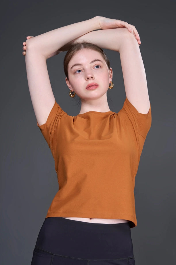 Women Solid Slim Fit Round Neck T-shirt with COTEX