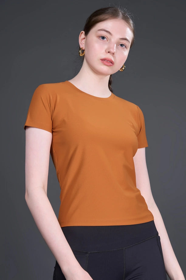Women Solid Slim Fit Round Neck T-shirt with COTEX