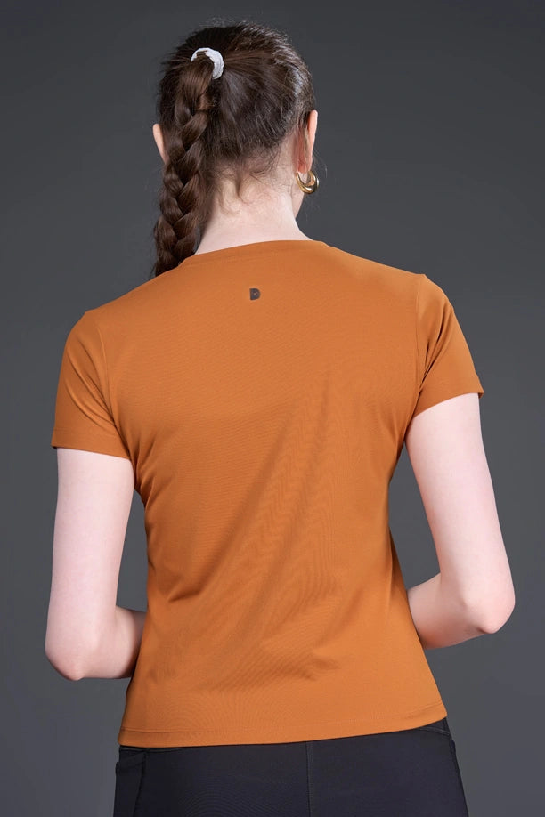 Women Solid Slim Fit Round Neck T-shirt with COTEX