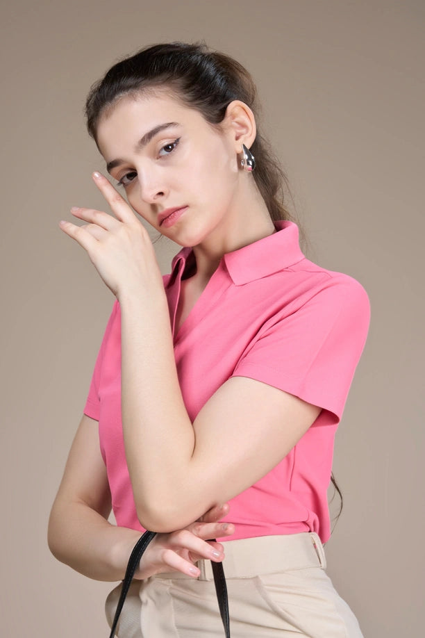 Women Solid Regular Fit Polo T-shirt with COOLEX