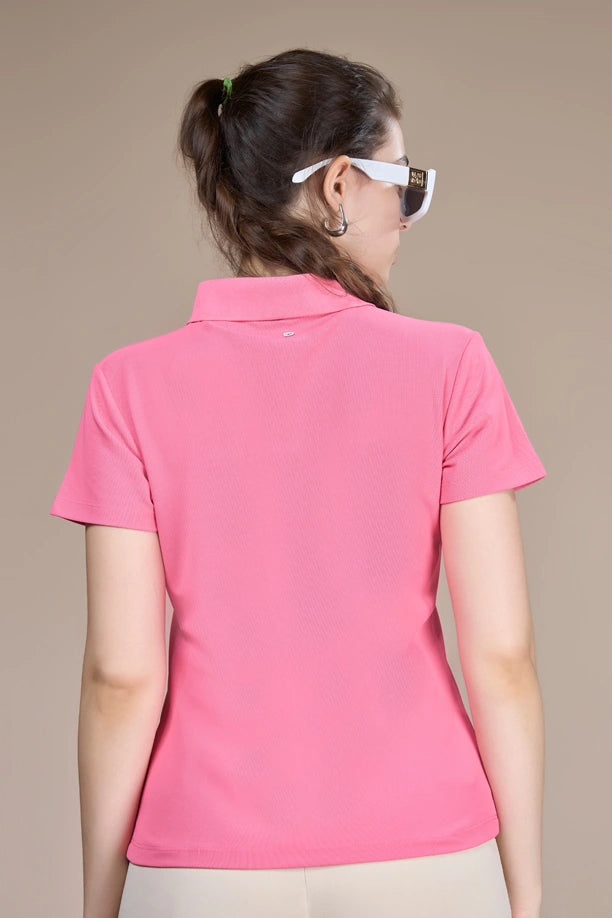 Women Solid Regular Fit Polo T-shirt with COOLEX