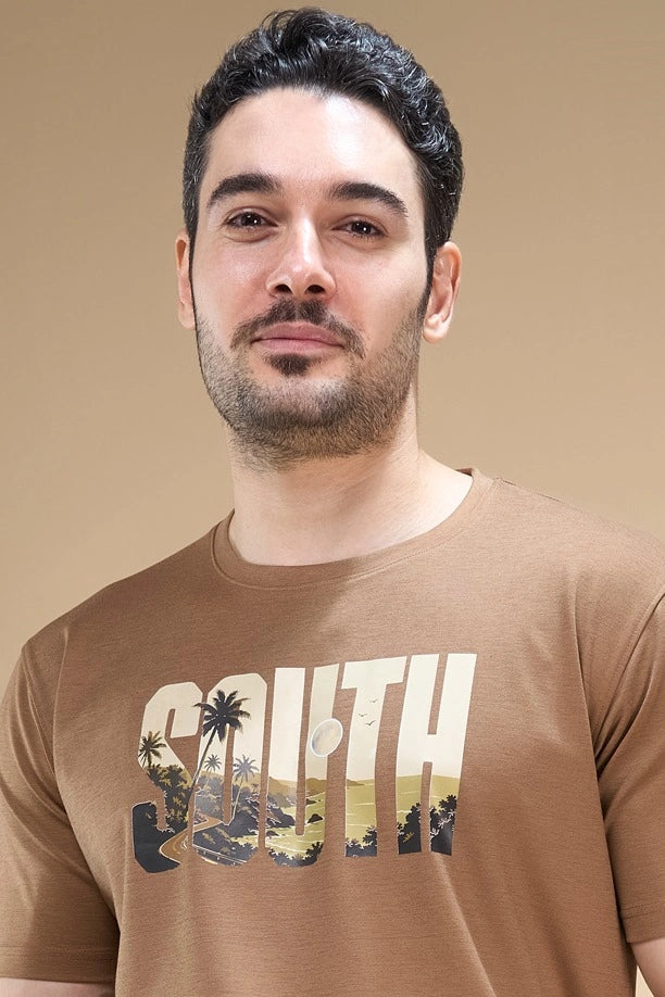 Men Regular Fit Printed Round Neck Tee