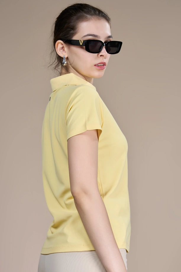 Women Solid Regular Fit Polo T-shirt with COOLEX