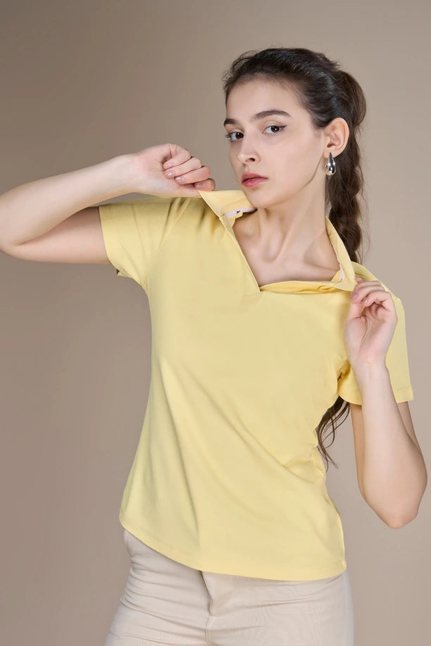Women Solid Regular Fit Polo T-shirt with COOLEX
