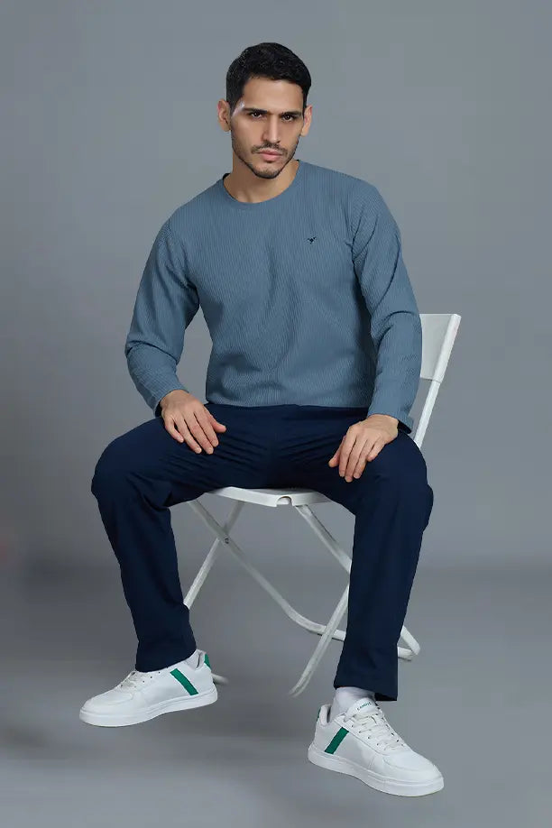 BOOST ROUND NECK FULL SLEEVE T SHIRT - CHINA BLUE