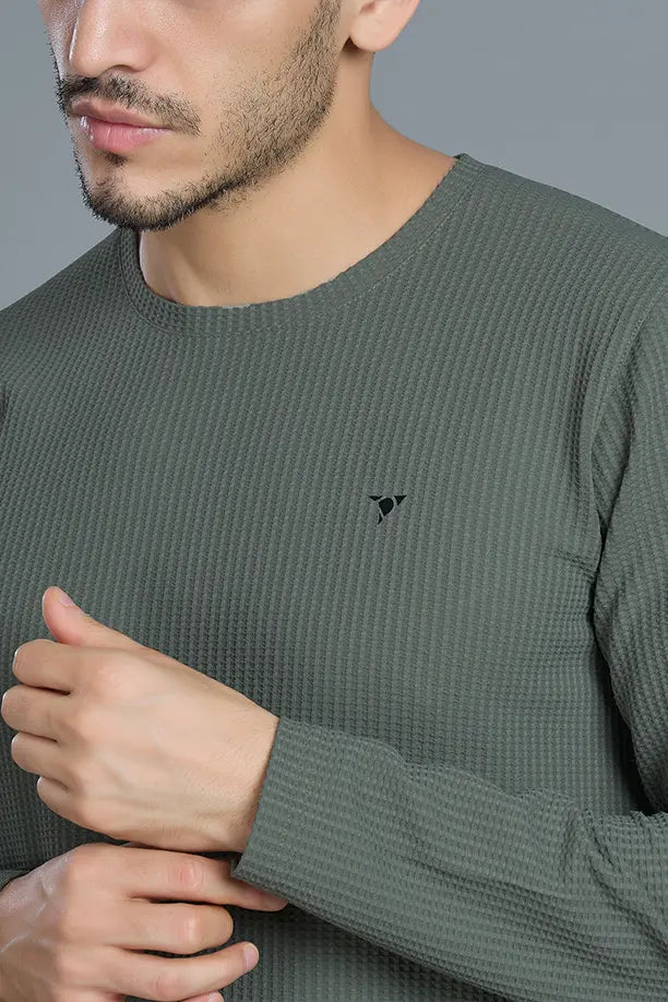 BOOST ROUND NECK FULL SLEEVE T SHIRT - SMOCKY OLIVE