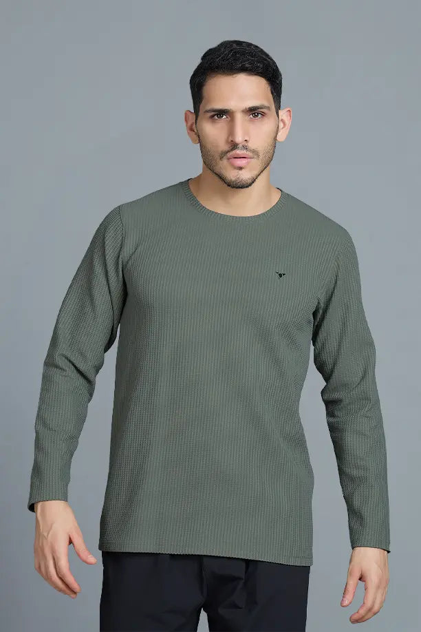 BOOST ROUND NECK FULL SLEEVE T SHIRT - SMOCKY OLIVE