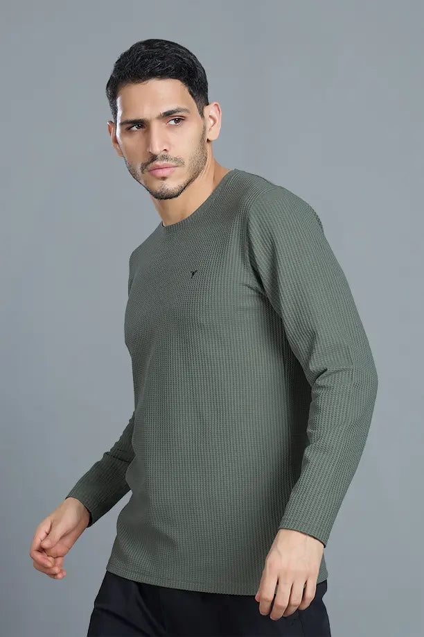 BOOST ROUND NECK FULL SLEEVE T SHIRT - SMOCKY OLIVE