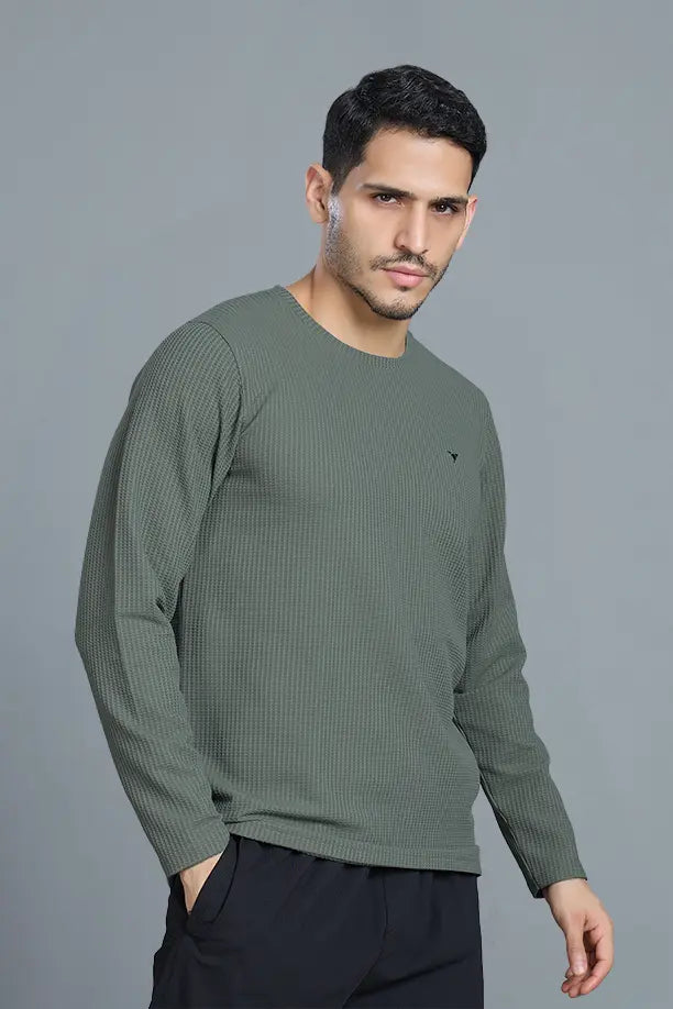 BOOST ROUND NECK FULL SLEEVE T SHIRT - SMOCKY OLIVE