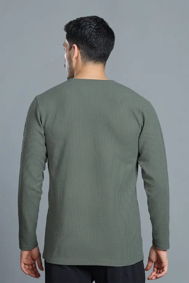 BOOST ROUND NECK FULL SLEEVE T SHIRT - SMOCKY OLIVE