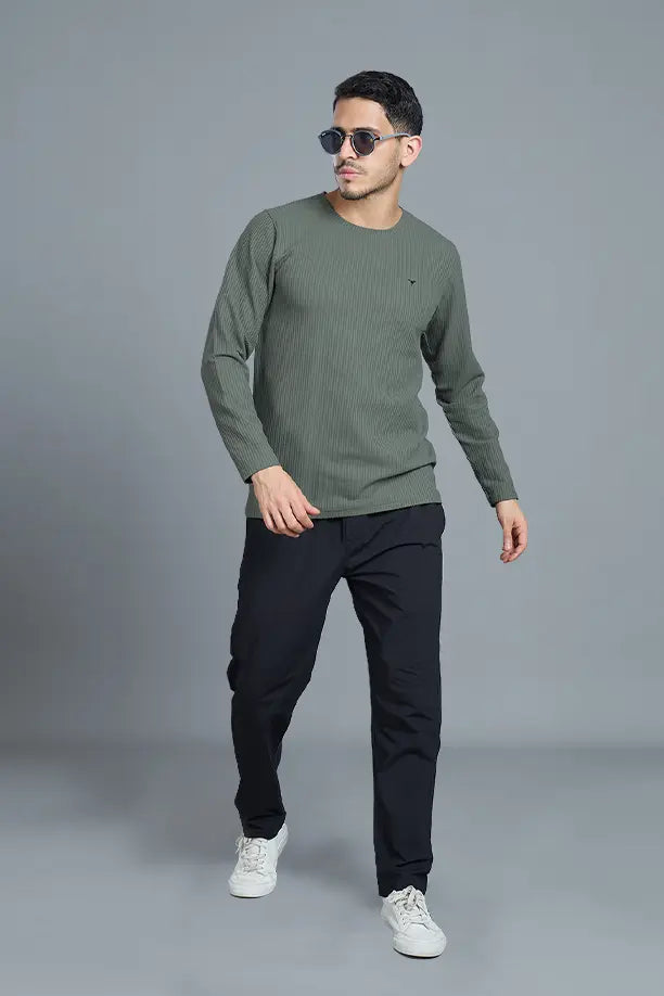 BOOST ROUND NECK FULL SLEEVE T SHIRT - SMOCKY OLIVE