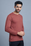 ROUND NECK FULL SLEEVES T- SHIRT - BRICK RED