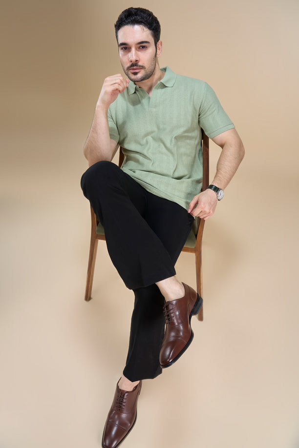 Men Richcott Cotton Regular Fit Self-Textured Polo T-Shirt