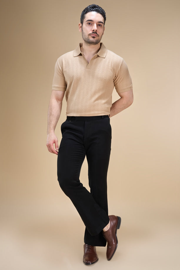 Men Richcott Cotton Regular Fit Self-Textured Polo T-Shirt