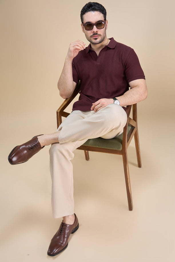 Men Richcott Cotton Regular Fit Self-Textured Polo T-Shirt