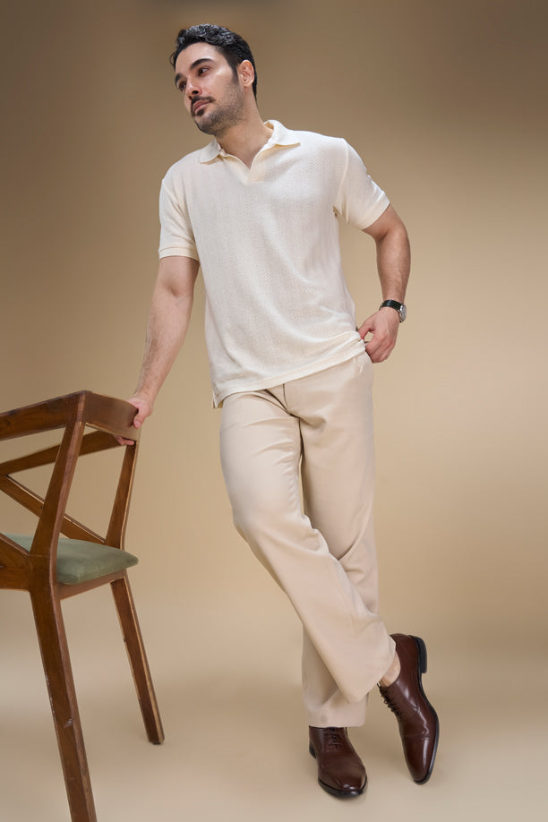 Men Richcott Cotton Regular Fit Self-Textured Polo T-Shirt