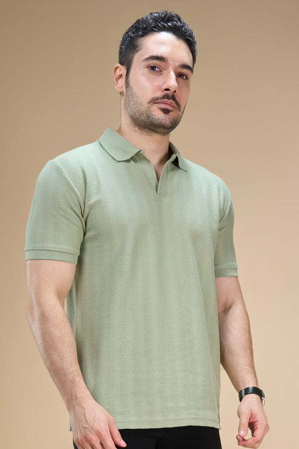 Men Richcott Cotton Regular Fit Self-Textured Polo T-Shirt