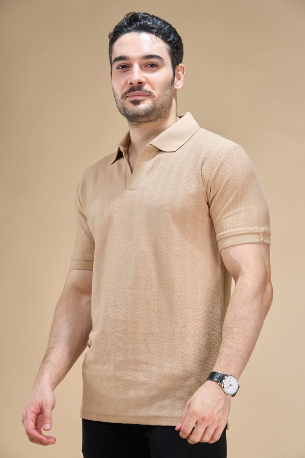 Men Richcott Cotton Regular Fit Self-Textured Polo T-Shirt
