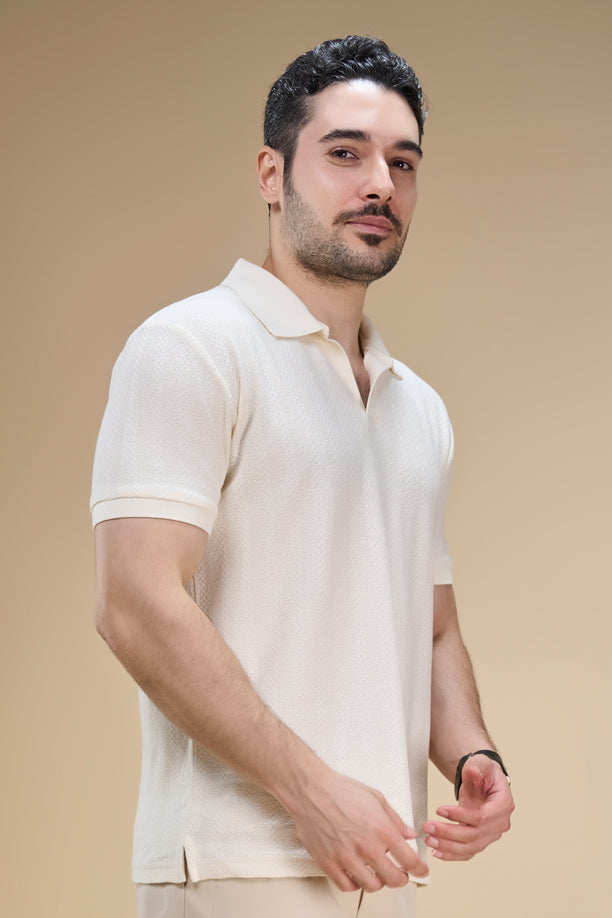 Men Richcott Cotton Regular Fit Self-Textured Polo T-Shirt