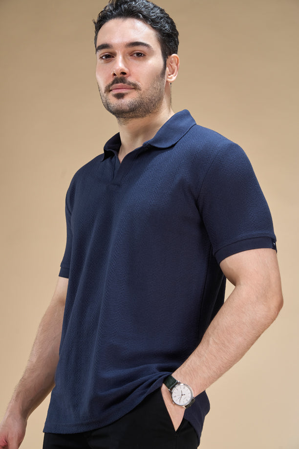 Men Richcott Cotton Regular Fit Self-Textured Polo T-Shirt