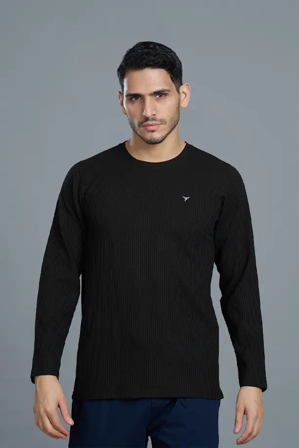 BOOST ROUND NECK FULL SLEEVE T SHIRT - BLACK