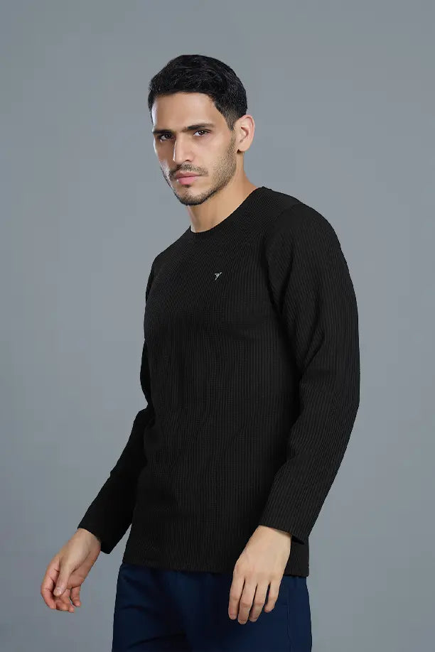 BOOST ROUND NECK FULL SLEEVE T SHIRT - BLACK