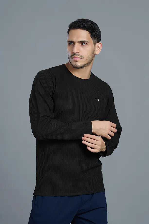 BOOST ROUND NECK FULL SLEEVE T SHIRT - BLACK