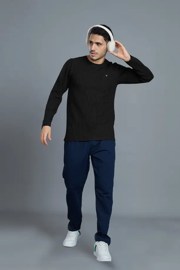 BOOST ROUND NECK FULL SLEEVE T SHIRT - BLACK