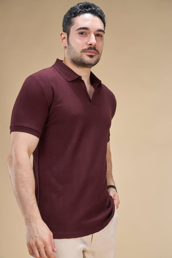 Men Richcott Cotton Regular Fit Self-Textured Polo T-Shirt