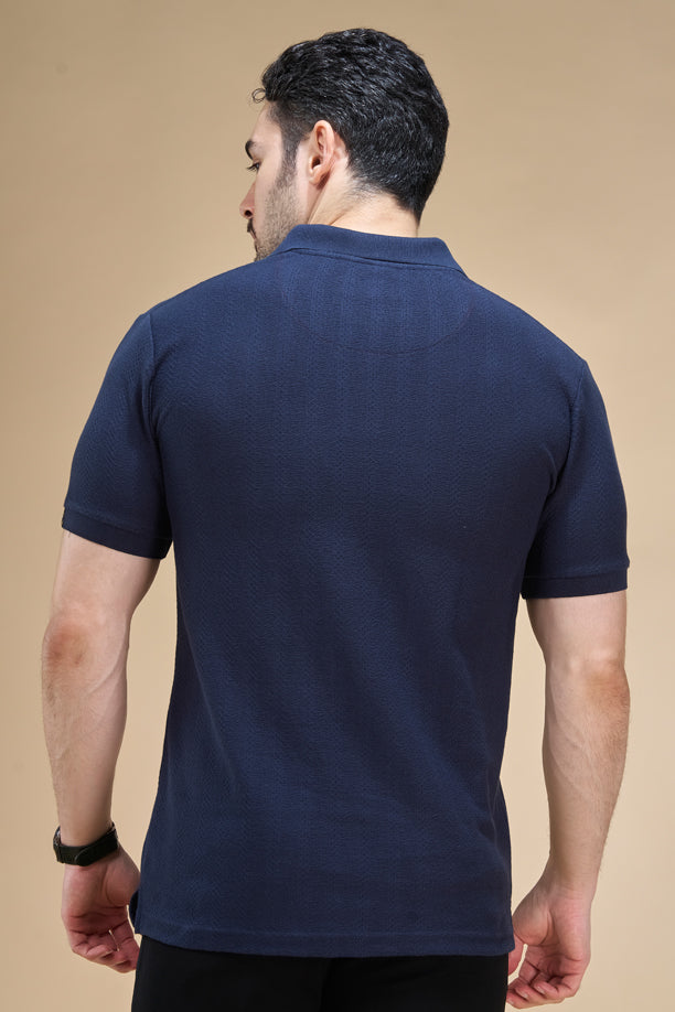 Men Richcott Cotton Regular Fit Self-Textured Polo T-Shirt