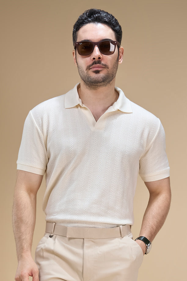 Men Richcott Cotton Regular Fit Self-Textured Polo T-Shirt