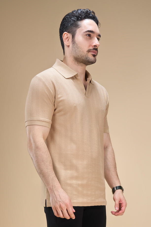 Men Richcott Cotton Regular Fit Self-Textured Polo T-Shirt