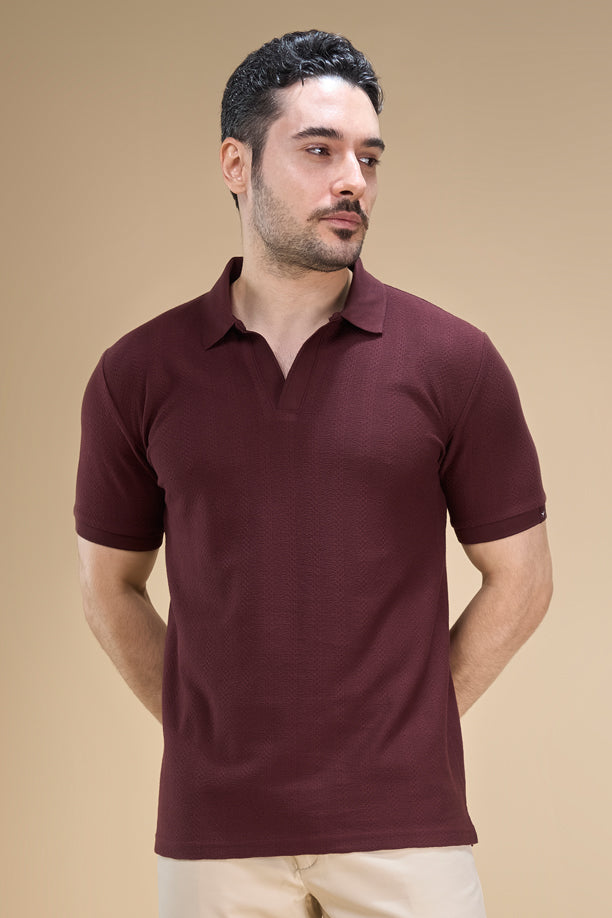 Men Richcott Cotton Regular Fit Self-Textured Polo T-Shirt