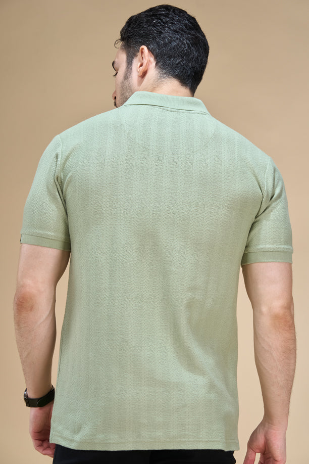 Men Richcott Cotton Regular Fit Self-Textured Polo T-Shirt