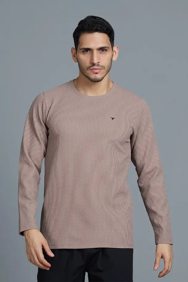 BOOST ROUND NECK FULL SLEEVE T SHIRT - LIGHT BROWN