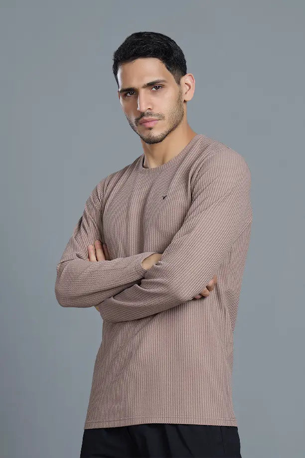 BOOST ROUND NECK FULL SLEEVE T SHIRT - LIGHT BROWN