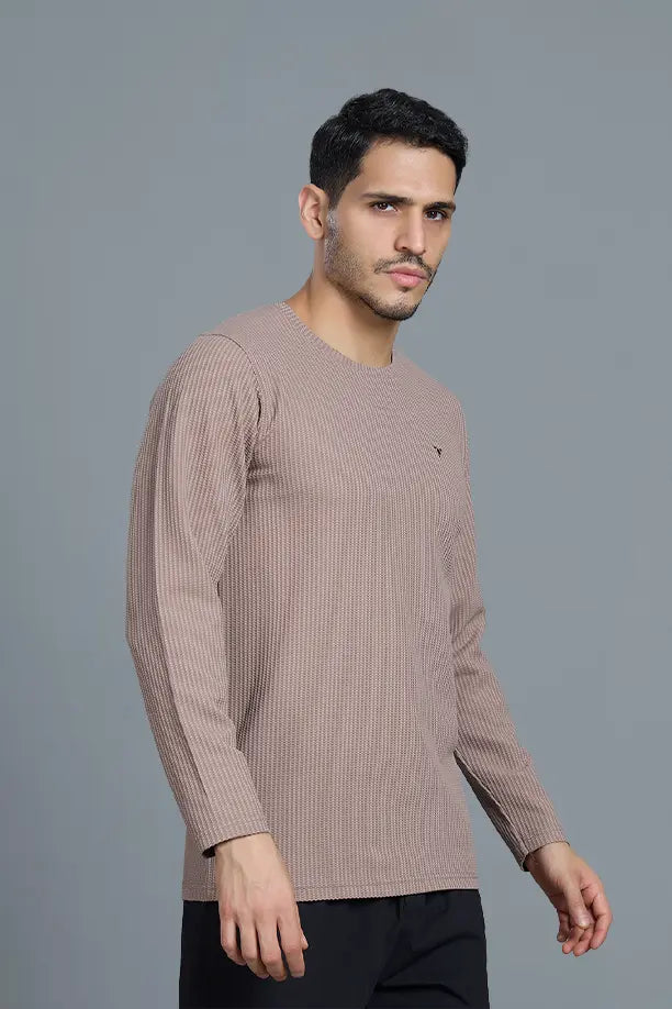 BOOST ROUND NECK FULL SLEEVE T SHIRT - LIGHT BROWN