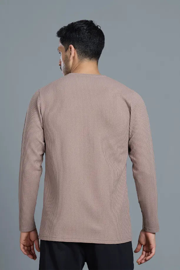 BOOST ROUND NECK FULL SLEEVE T SHIRT - LIGHT BROWN