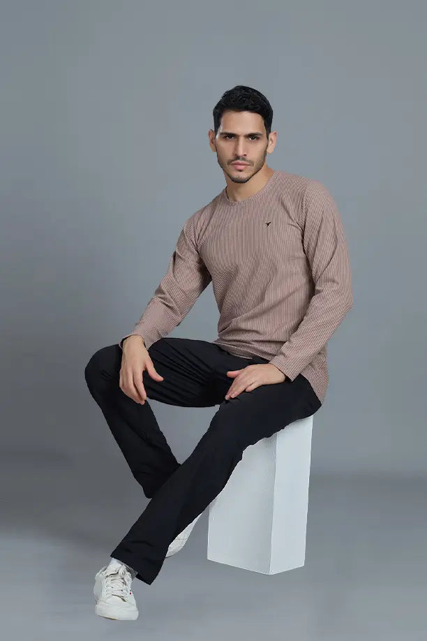 BOOST ROUND NECK FULL SLEEVE T SHIRT - LIGHT BROWN