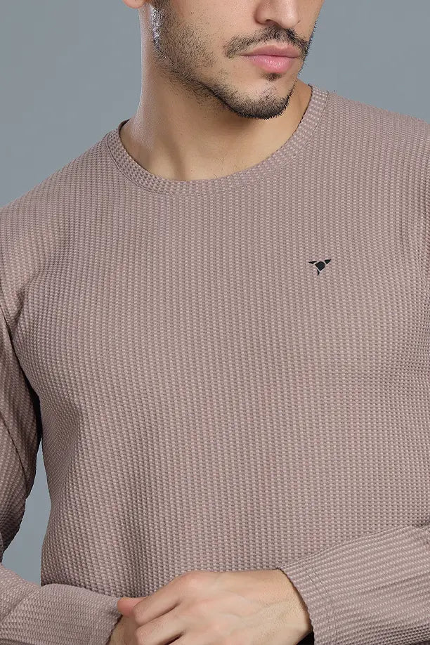 BOOST ROUND NECK FULL SLEEVE T SHIRT - LIGHT BROWN