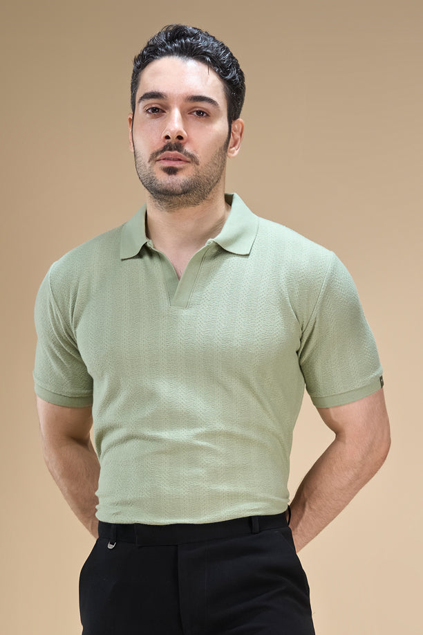Men Richcott Cotton Regular Fit Self-Textured Polo T-Shirt