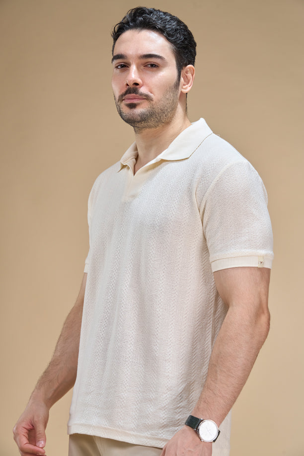 Men Richcott Cotton Regular Fit Self-Textured Polo T-Shirt